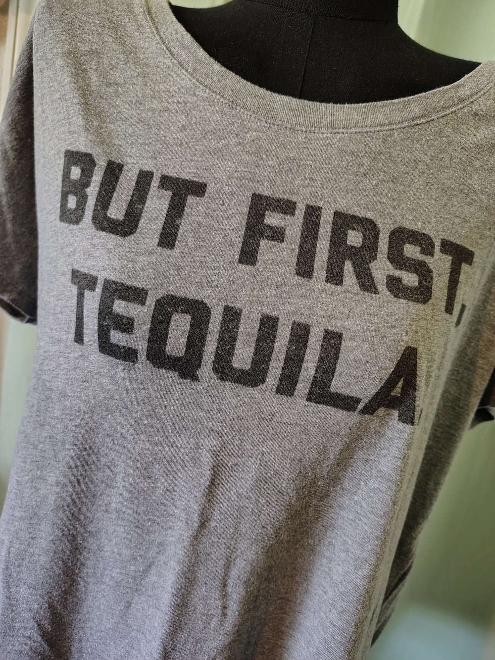 Buy Me Brunch "BUT FIRST, TEQUILA" Grey Tee T-Shirt Women Large Made In USA
